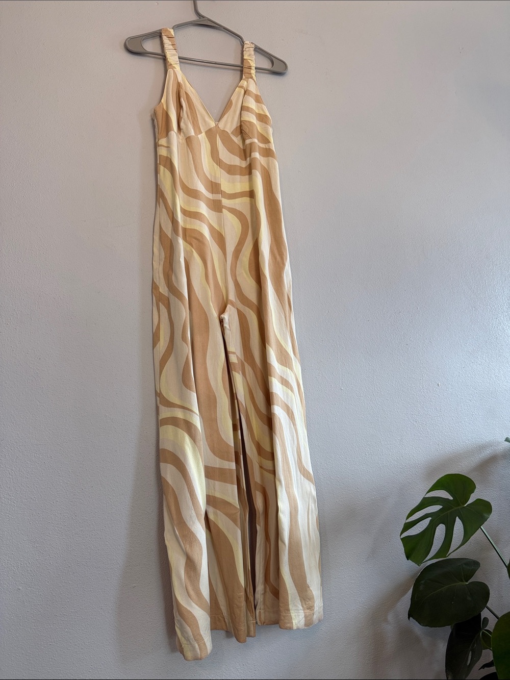 Abstract Print Viscose Jumpsuit Beige Size 42/32